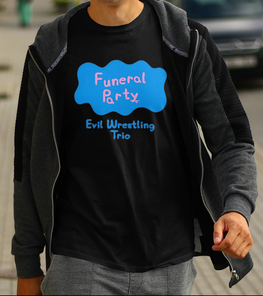 Funeral Party Evil Wrestling Trio Retro Blue Pink T-Shirt