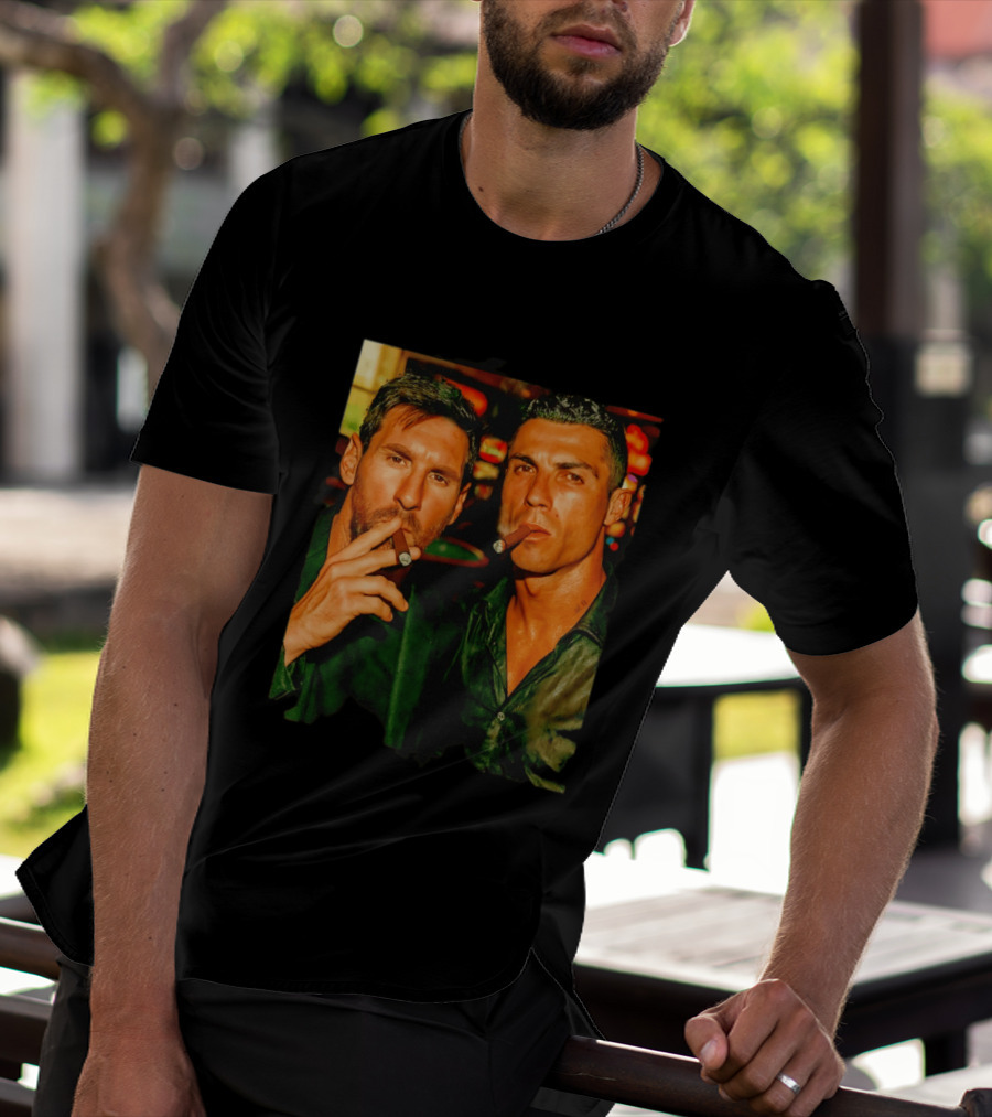 Lionel Messi Cristiano Ronaldo Cigar GOATs Smoking Iconic Duo T-Shirt