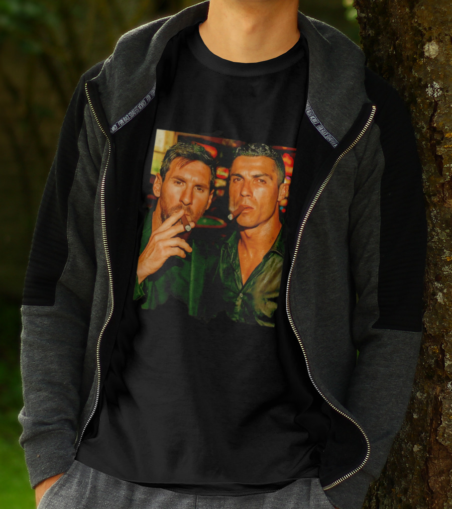 Lionel Messi Cristiano Ronaldo Cigar GOATs Smoking Iconic Duo T-Shirt