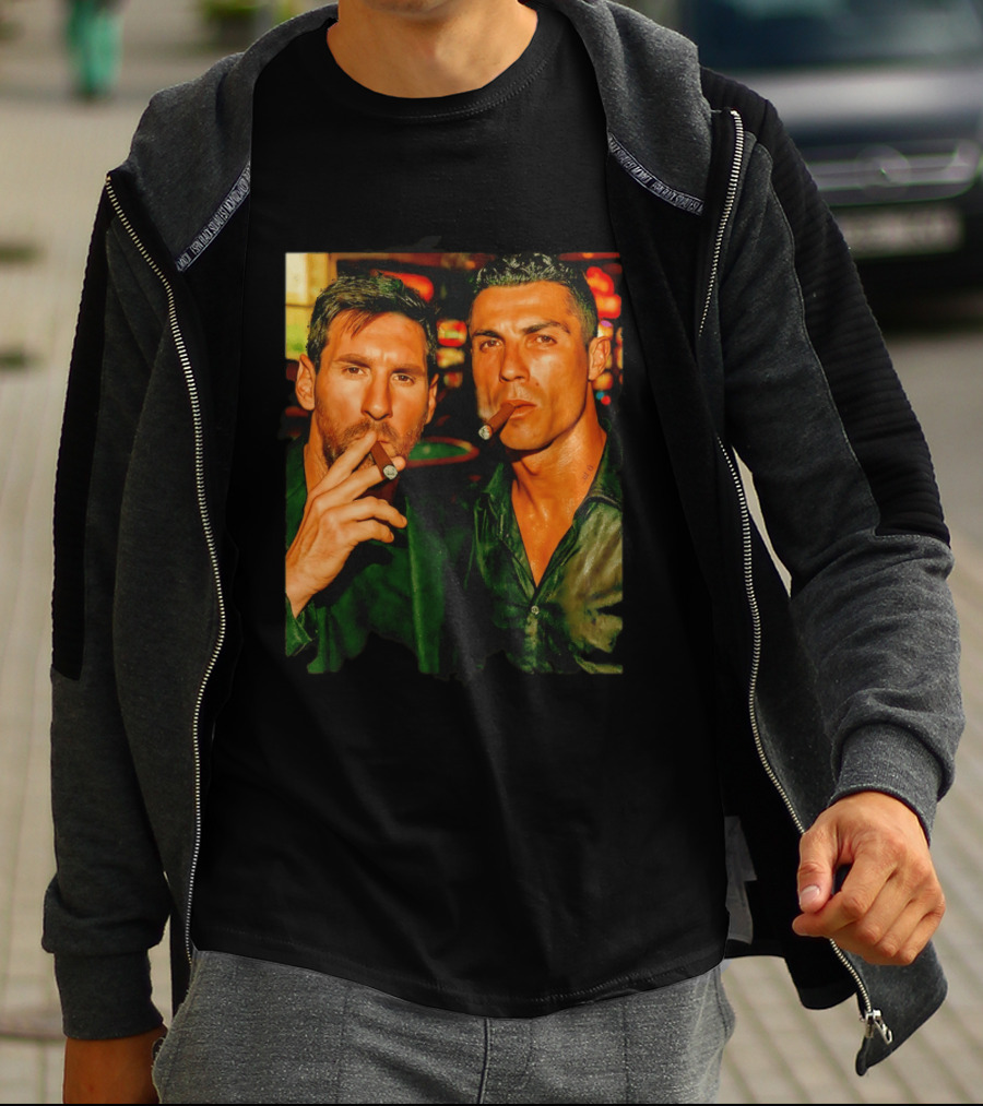Lionel Messi Cristiano Ronaldo Cigar GOATs Smoking Iconic Duo T-Shirt
