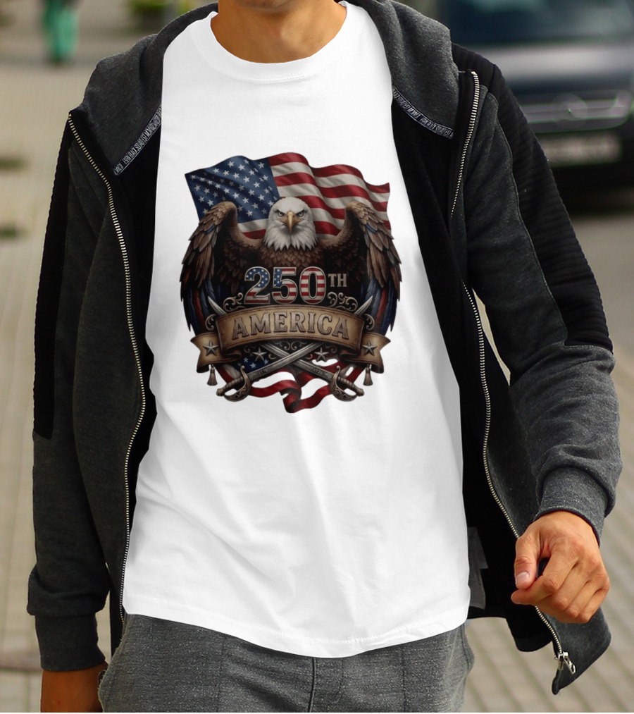 Patriotic Bald Eagle USA Flag America 250th Anniversary T-Shirt