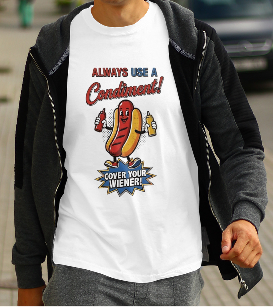 Always Use A Condiment Cover Your Wiener Hot Dog T-Shirt