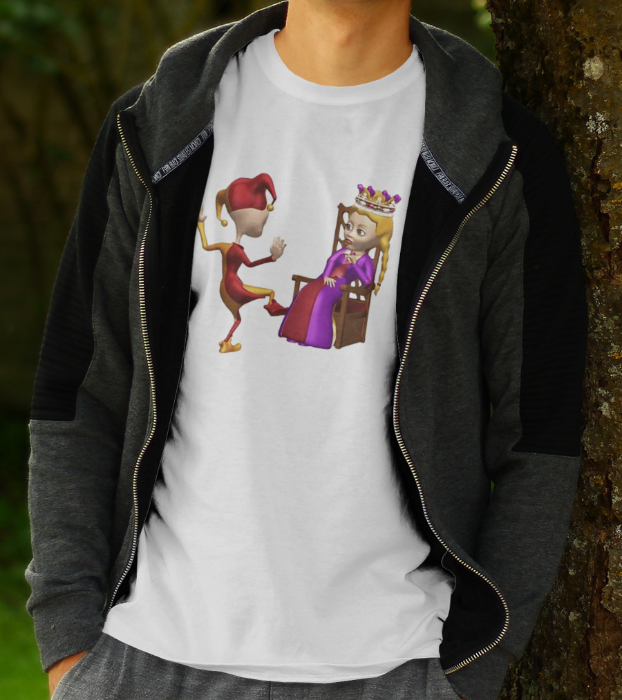 Jester Queen Medieval Royalty Scene With Court Entertainer And Regal Throne T-Shirt