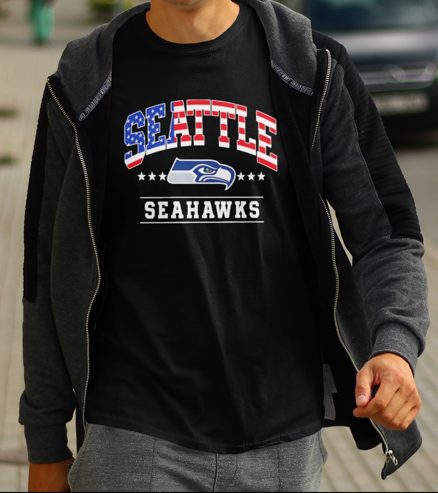Seattle Seahawks 1776 2026 250 Years 4th Of July American Flag Stars USA T-Shirt