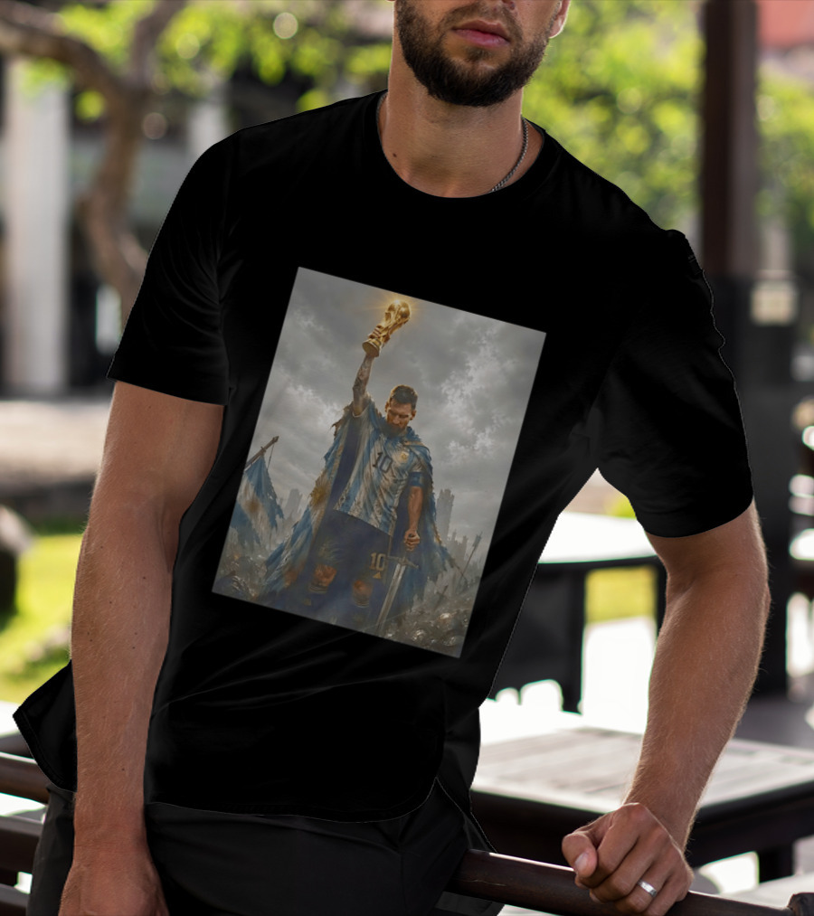 Lionel Messi Raising Trophy Argentina Number 10 Football Legend T-Shirt