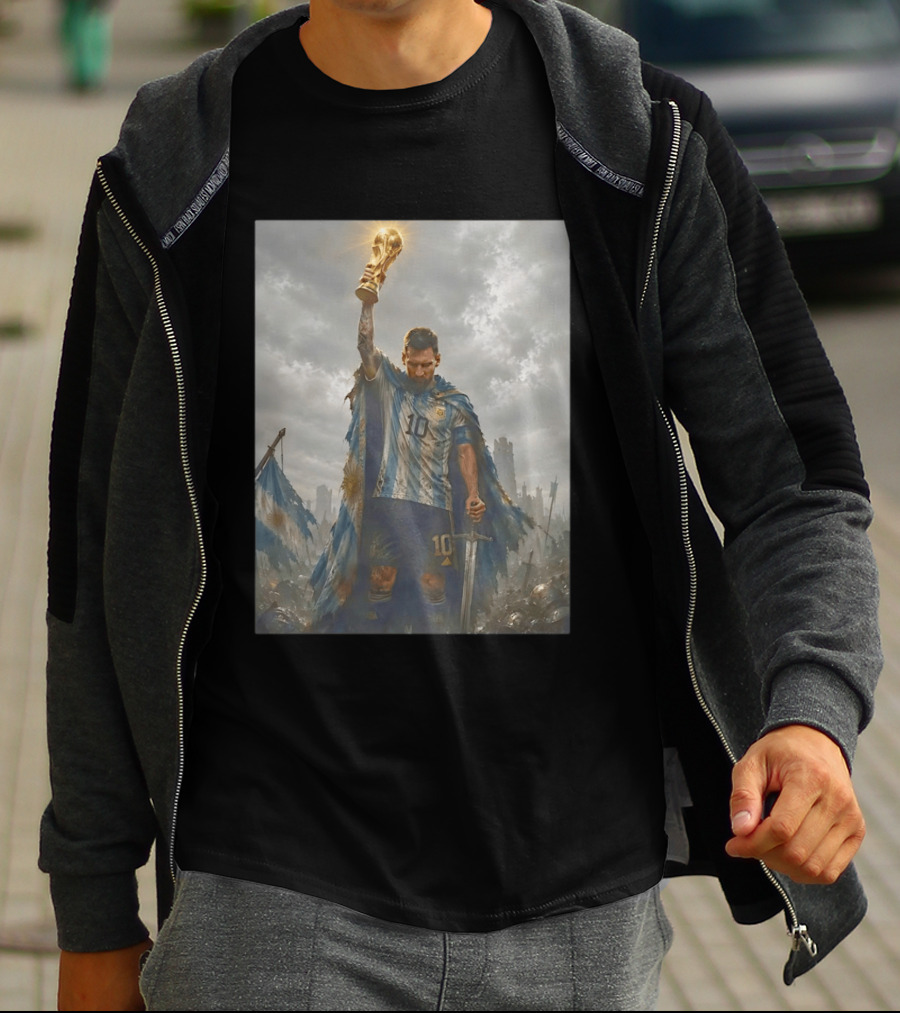 Lionel Messi Raising Trophy Argentina Number 10 Football Legend T-Shirt