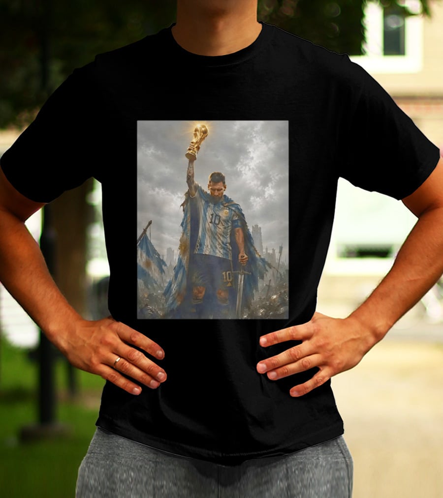 Lionel Messi Raising Trophy Argentina Number 10 Football Legend T-Shirt