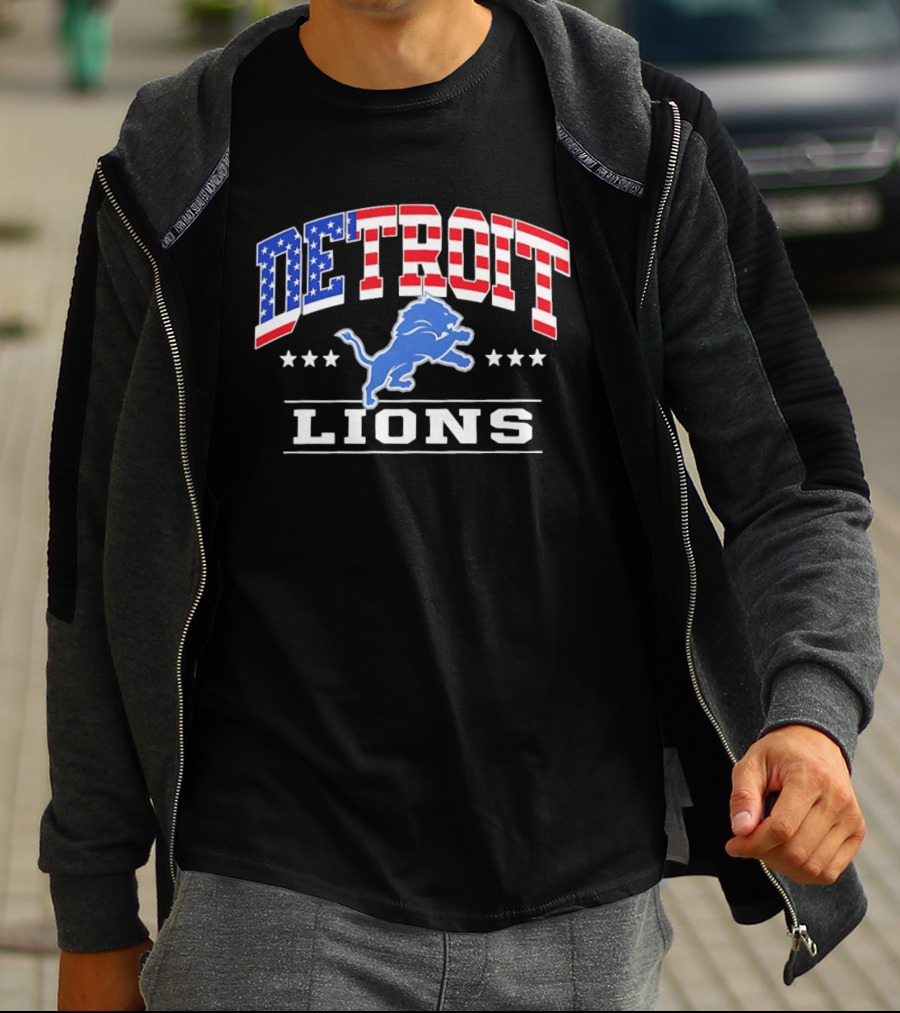 Detroit Lions 1776 2026 250 Years 4th Of July American Flag NFL Team Stars And Stripes T-Shirt