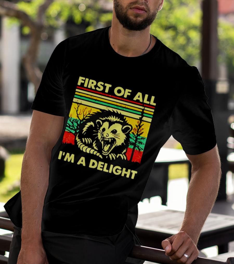 First Of All I'm A Delight Opossum Retro Stripes T-Shirt