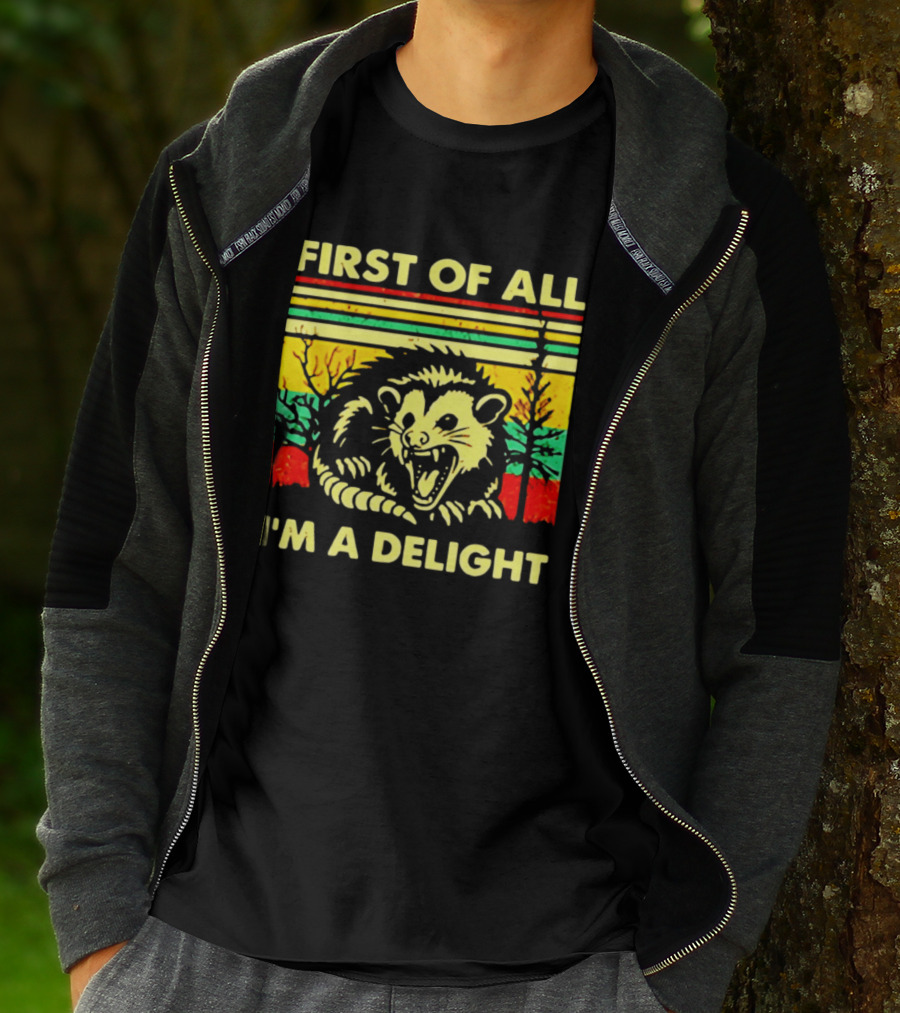 First Of All I'm A Delight Opossum Retro Stripes T-Shirt