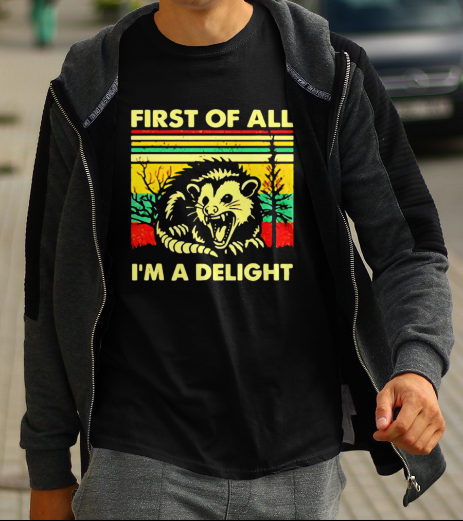 First Of All I'm A Delight Opossum Retro Stripes T-Shirt