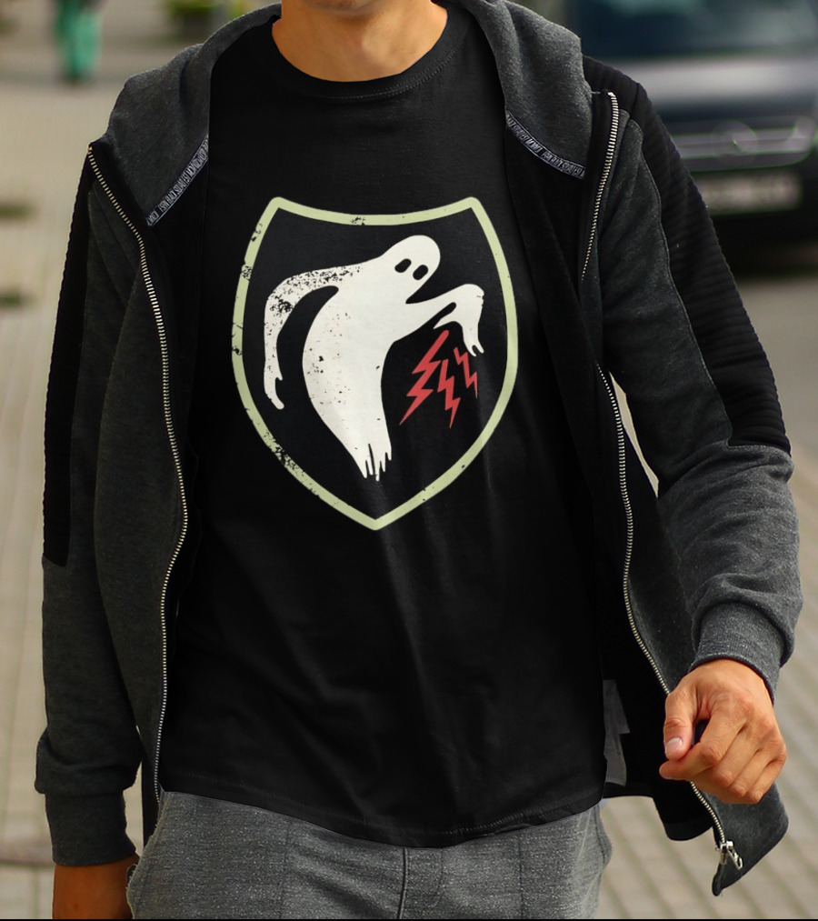 Ghost Reaching Lightning Bolts Shield T-Shirt