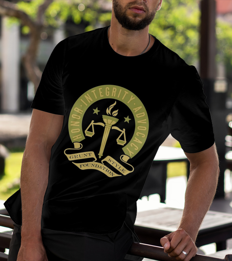 Grunt Style Foundation Honor Integrity Advocacy Symbol With Torch And Scales T-Shirt