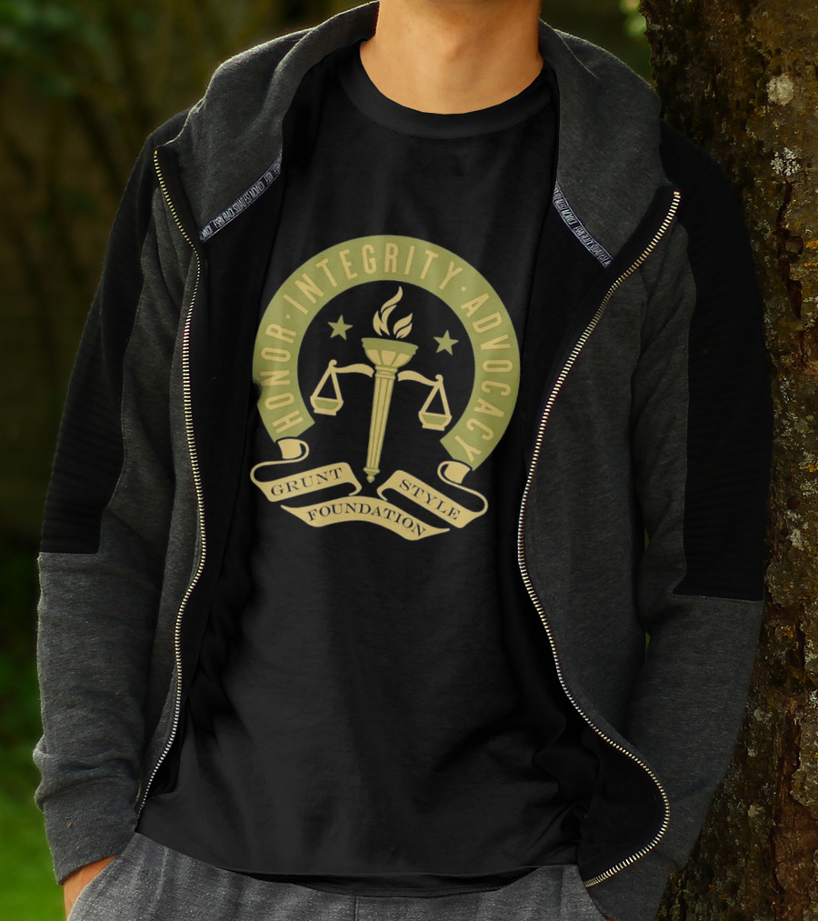 Grunt Style Foundation Honor Integrity Advocacy Symbol With Torch And Scales T-Shirt