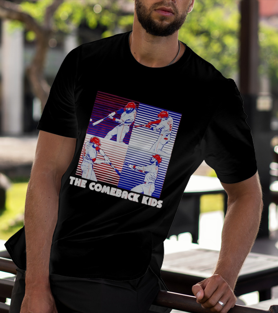 Philadelphia Phillies The Comeback Kids Striped Baseball Swinging Players T-Shirt