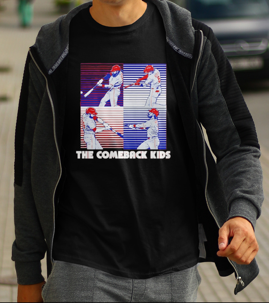 Philadelphia Phillies The Comeback Kids Striped Baseball Swinging Players T-Shirt
