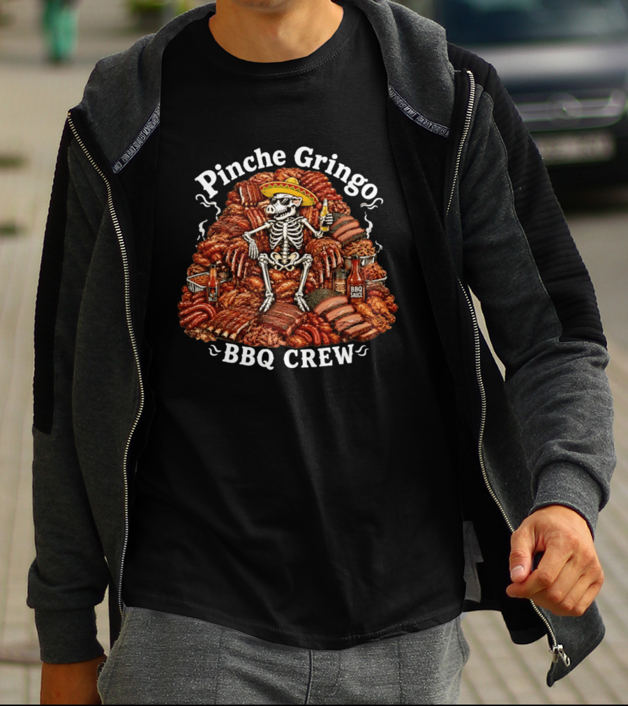 Pinche Gringo BBQ Crew Skeleton Sombrero Feast T-Shirt