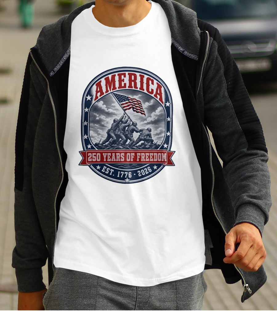 America 250 Years Of Freedom Iwo Jima Flag Raising Est 1776 2026 T-Shirt