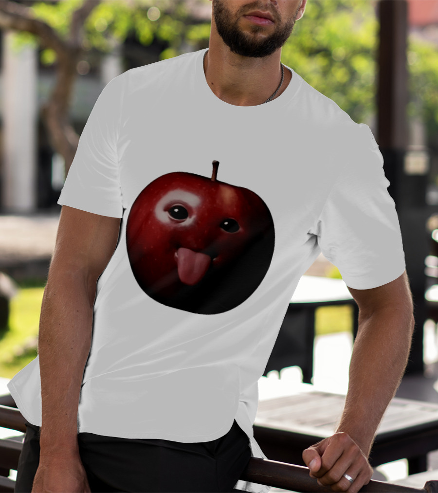 Apple Sticking Out Tongue Funny Fruit Face T-Shirt