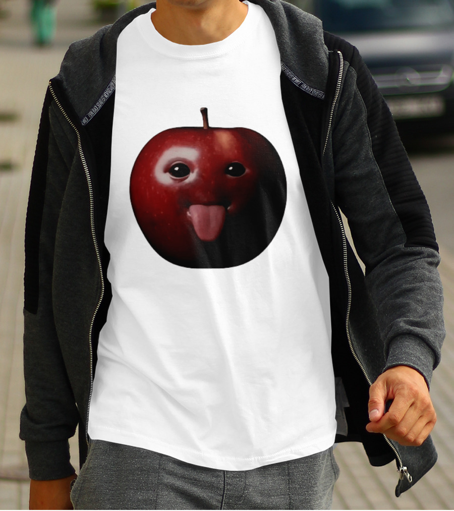 Apple Sticking Out Tongue Funny Fruit Face T-Shirt
