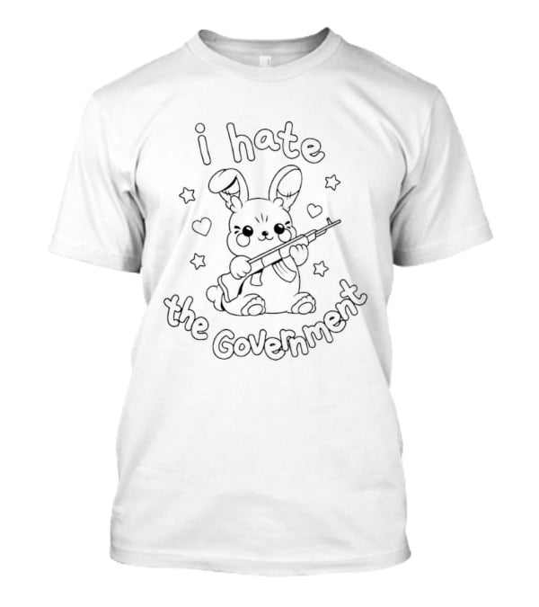 I Hate The Government Bunny With Gun Anarchist Aesthetic Hearts And Stars T-Shirt