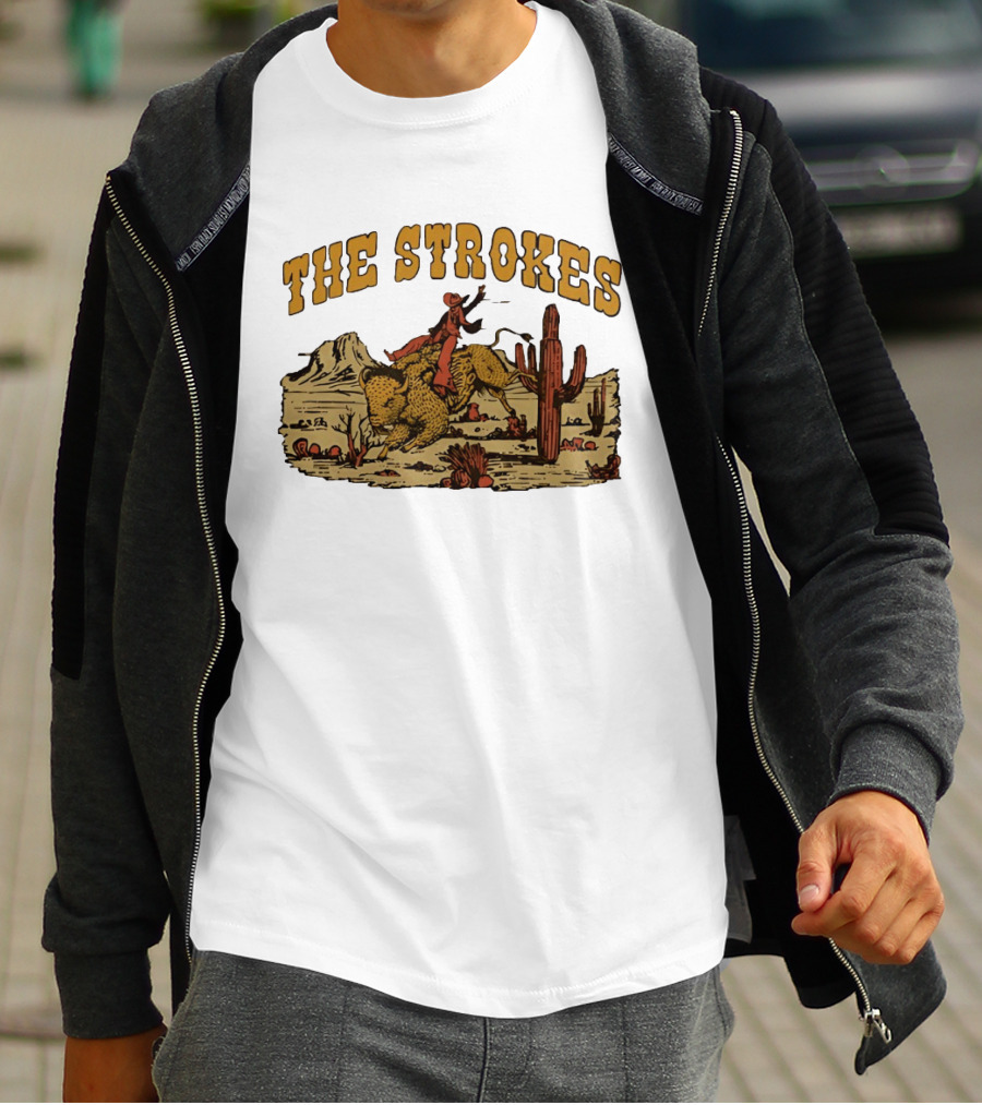 The Strokes Cowboy Riding Cheetah Desert Scene Classic Western T-Shirt