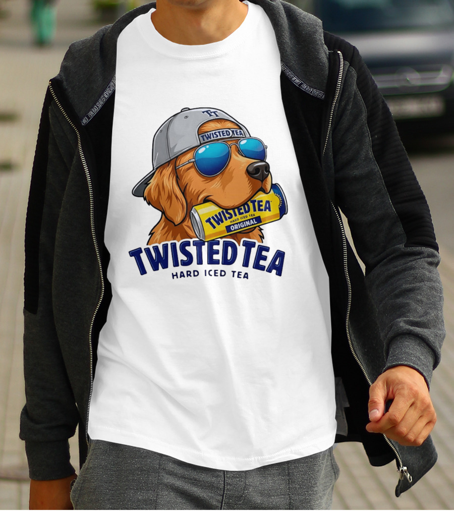 Twisted Tea Hard Iced Tea Golden Retriever With Can And Sunglasses T-Shirt