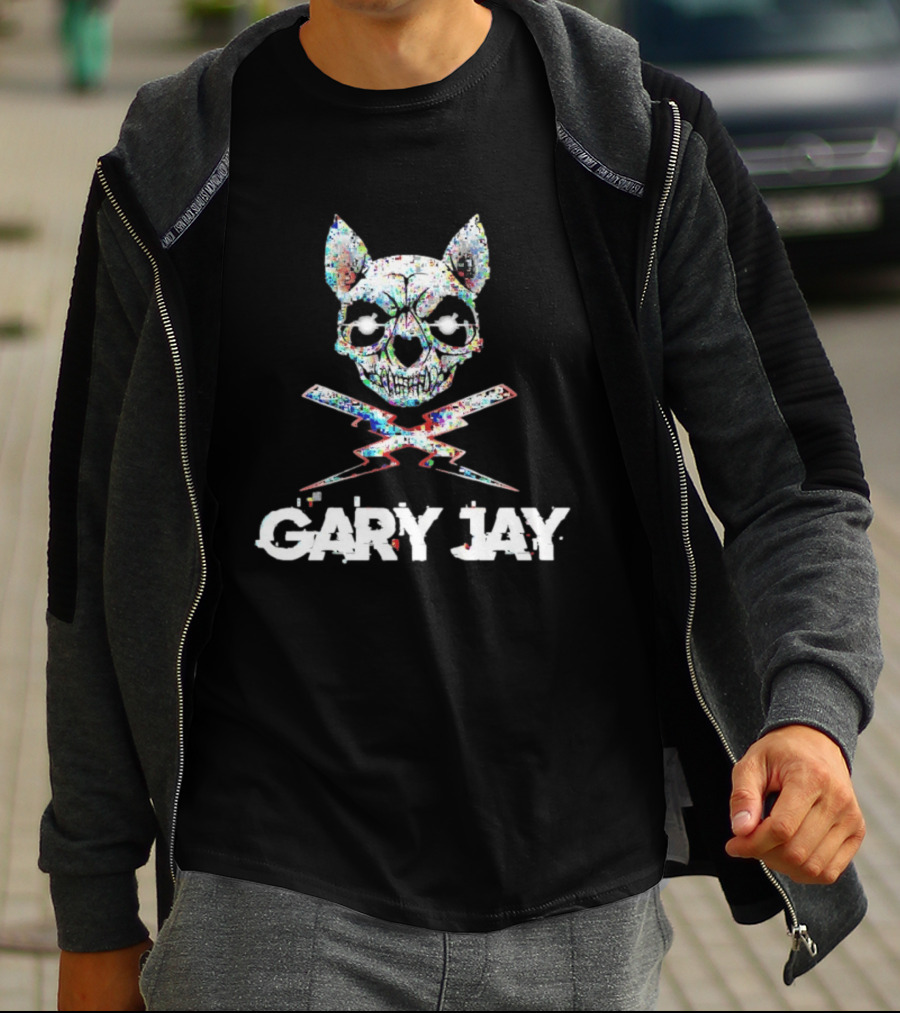 Gary Jay Glitch Skull Lightning Edgy Vivid T-Shirt