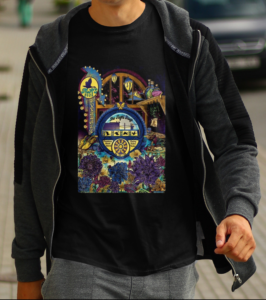Rockadame Mats 2025 The Night Rays Providence Rhode Island Factory Ticket Center T-Shirt