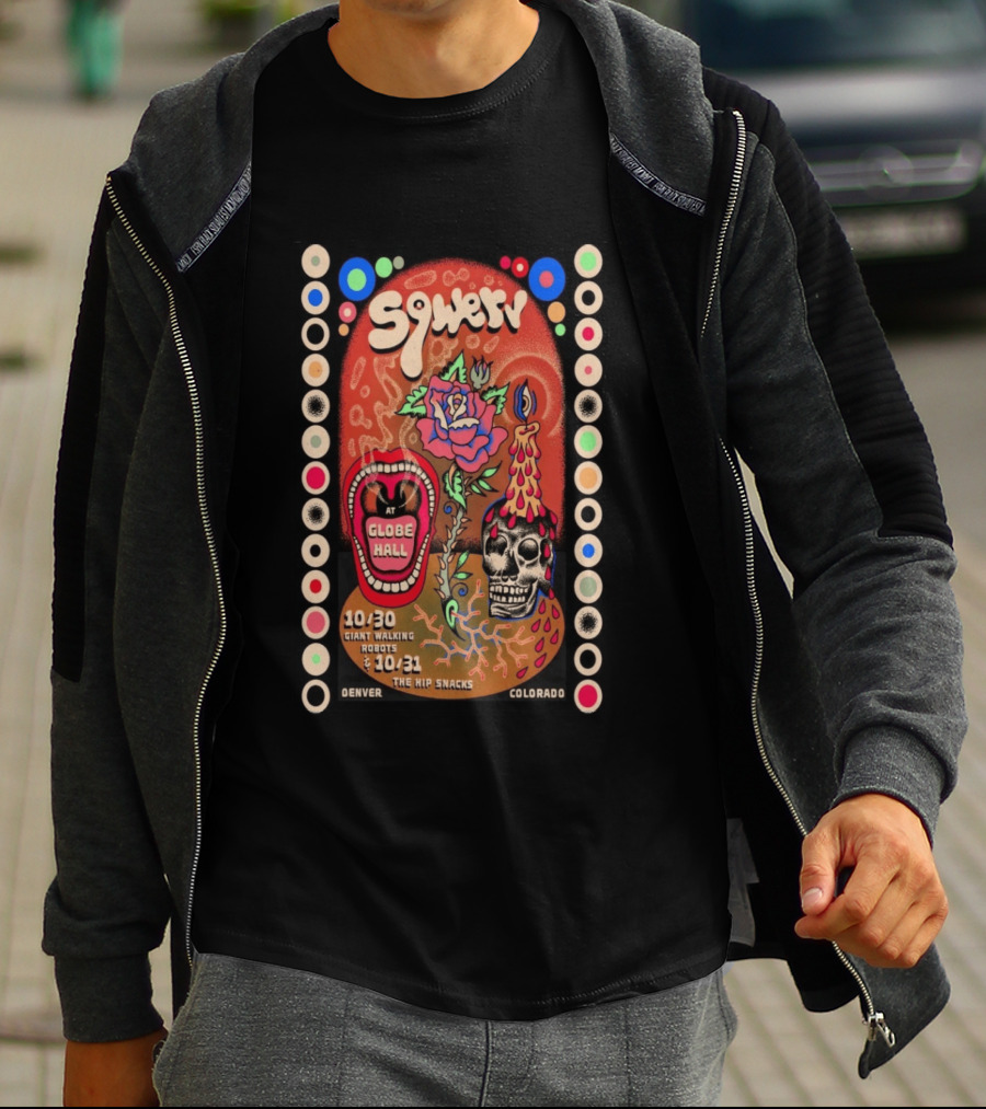 Sqwerv Globe Hall Denver October 30 31 2026 Giant Walking Robots Hip Snacks T-Shirt