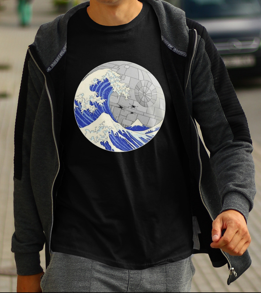 The Great Wave Off Kanagawa Meets Death Star Star Wars T-Shirt