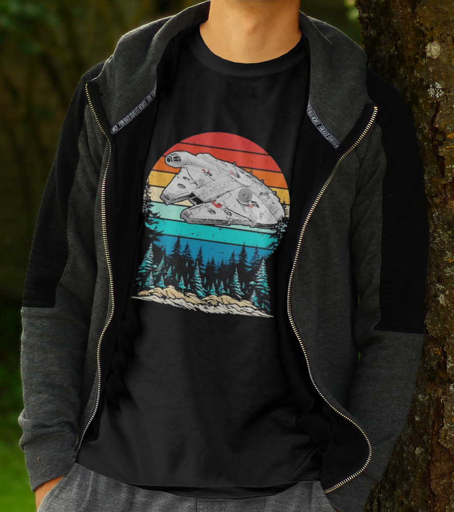 Millennium Falcon Endor Sunset Forest Scene T-Shirt