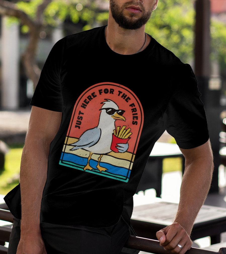 Just Here For The Fries Seagull With Sunglasses And French Fries T-Shirt