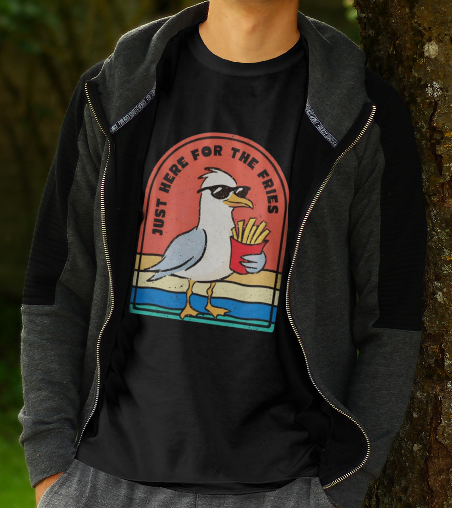 Just Here For The Fries Seagull With Sunglasses And French Fries T-Shirt
