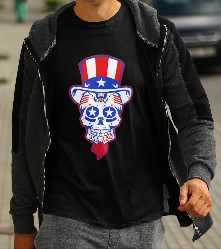 Uncle Sam Skull Stars Stripes USA 250 Patriotic T-Shirt