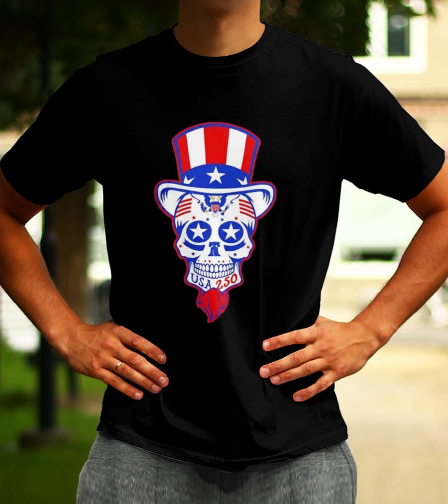 Uncle Sam Skull Stars Stripes USA 250 Patriotic T-Shirt