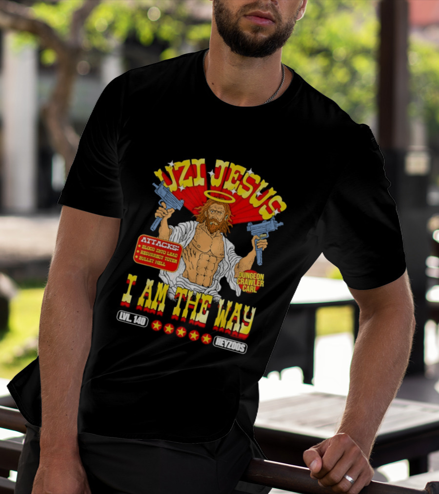 Uzi Jesus I Am The Way Dungeon Crawler Card Bullet Hell T-Shirt