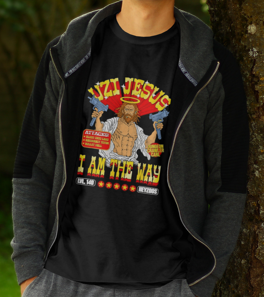 Uzi Jesus I Am The Way Dungeon Crawler Card Bullet Hell T-Shirt