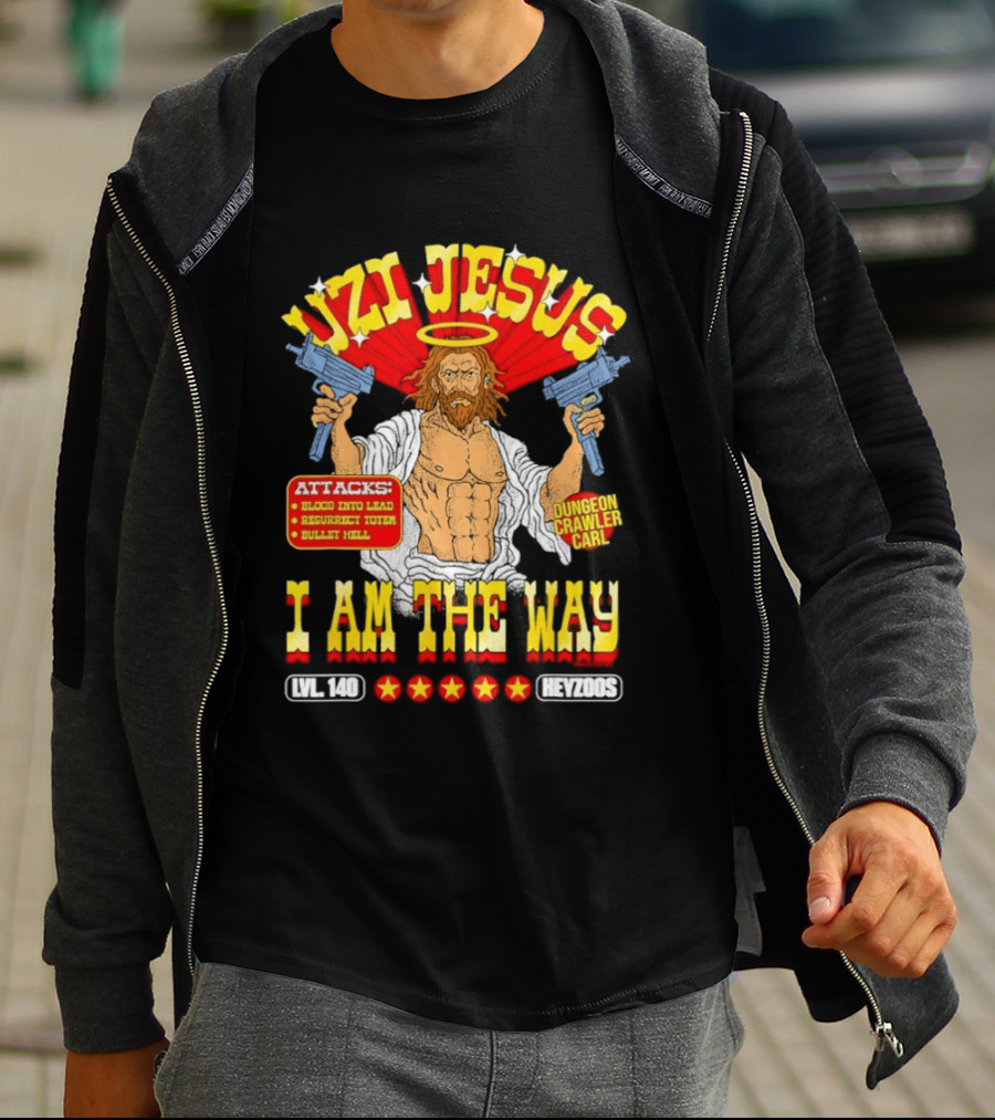 Uzi Jesus I Am The Way Dungeon Crawler Card Bullet Hell T-Shirt
