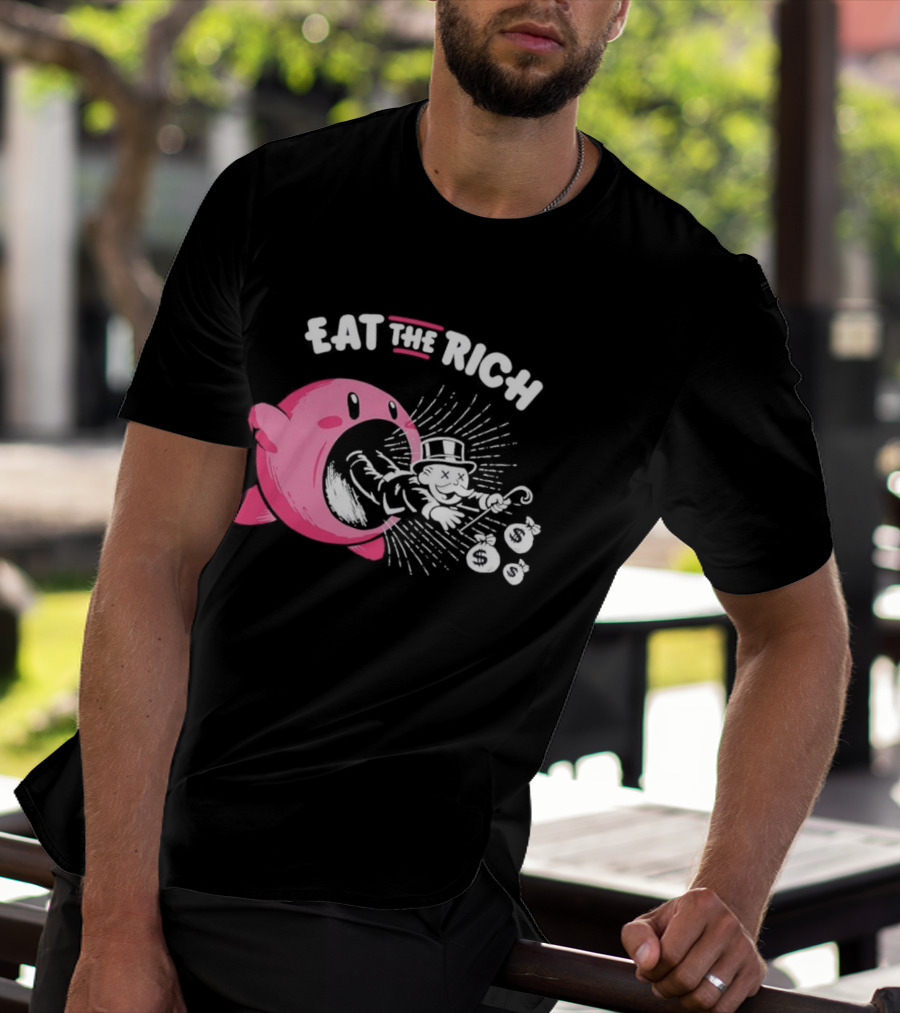 Eat The Rich Kirby Devours Rich Uncle Pennybags Dollar Signs T-Shirt