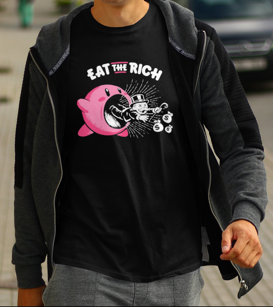 Eat The Rich Kirby Devours Rich Uncle Pennybags Dollar Signs T-Shirt