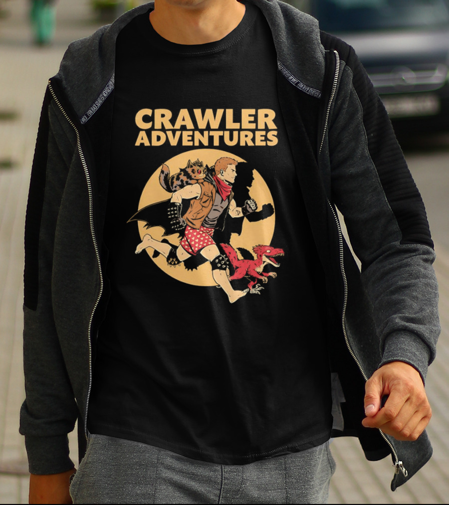 Crawler Adventures Running Man And Dinosaur T-Shirt