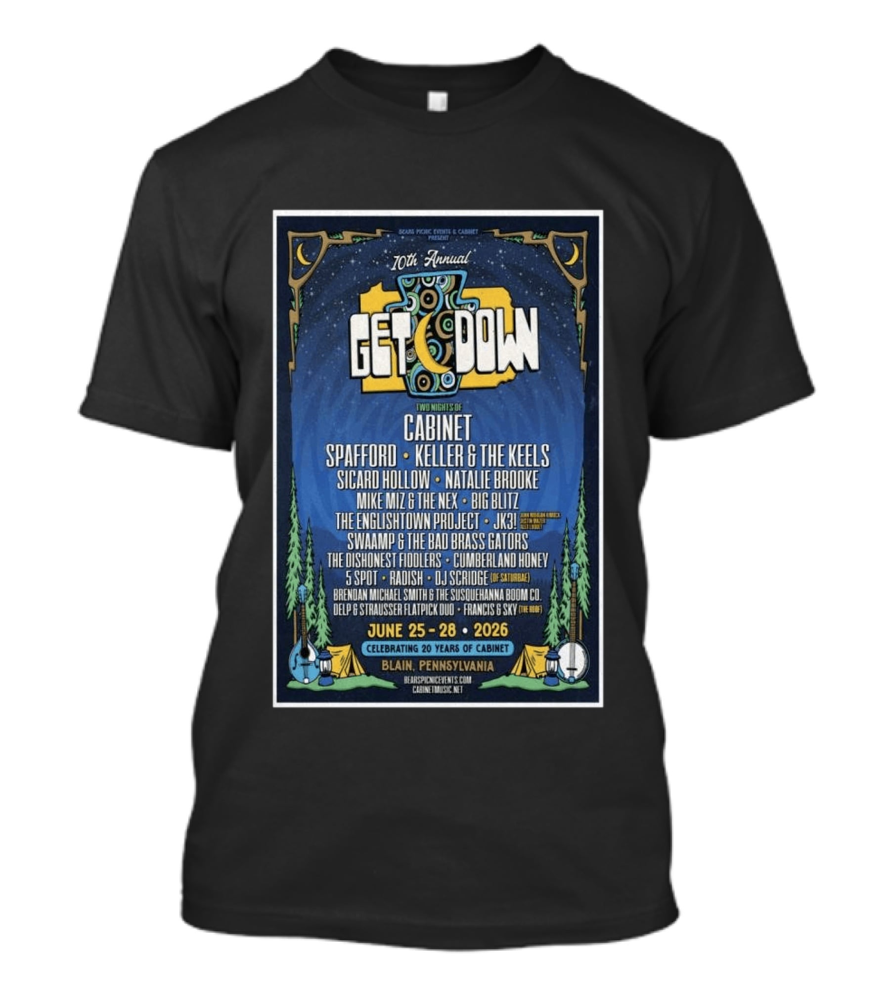 10th Annual Get Down Blain Pennsylvania June 25 28 2026 Spafford Keller & The Keels Cabinet Concert Lineup T-Shirt