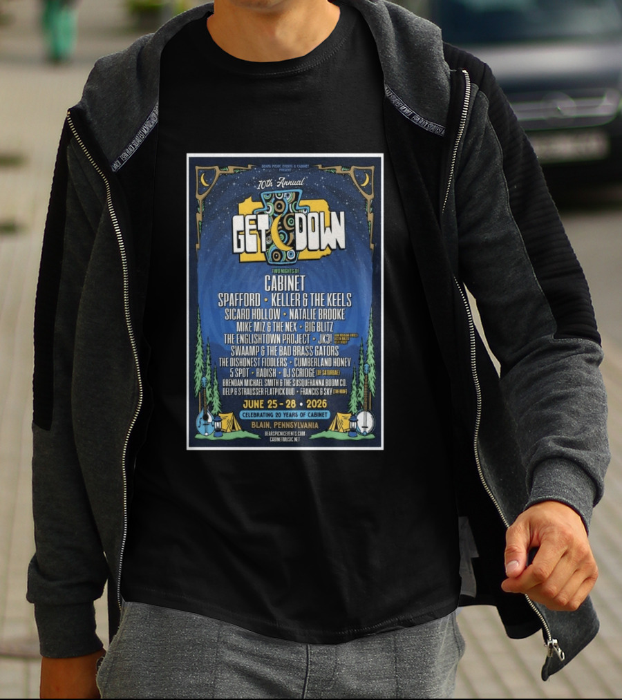 10th Annual Get Down Blain Pennsylvania June 25 28 2026 Spafford Keller & The Keels Cabinet Concert Lineup T-Shirt