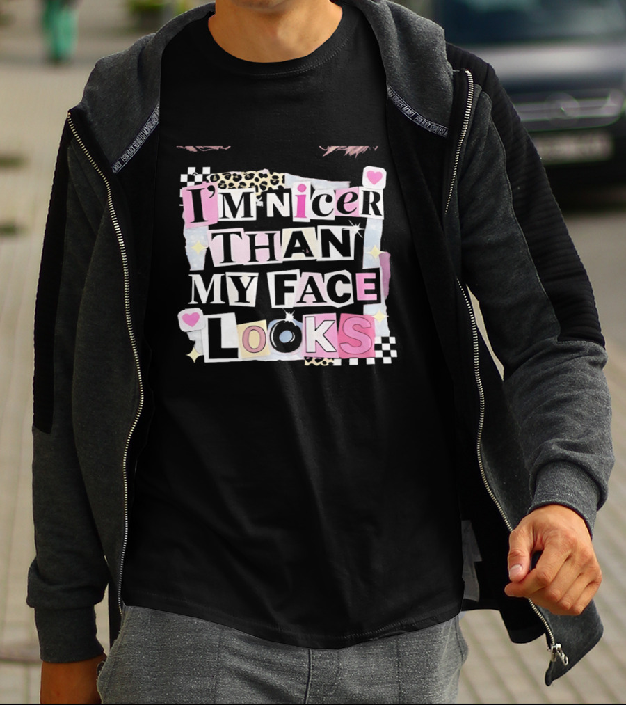 I'm Nicer Than My Face Looks Hearts Stars Checkered T-Shirt