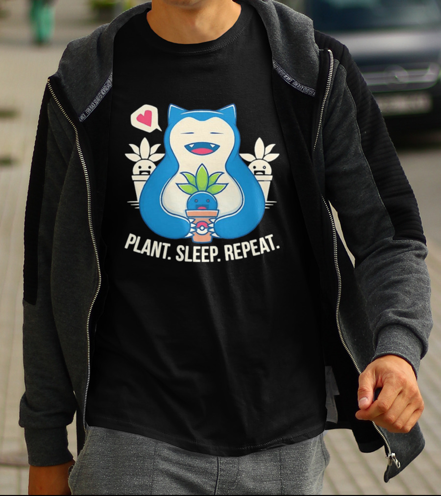 Snorlax Plant Sleep Repeat Heart Loving Plant Characters T-Shirt