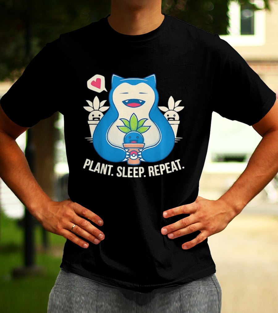 Snorlax Plant Sleep Repeat Heart Loving Plant Characters T-Shirt