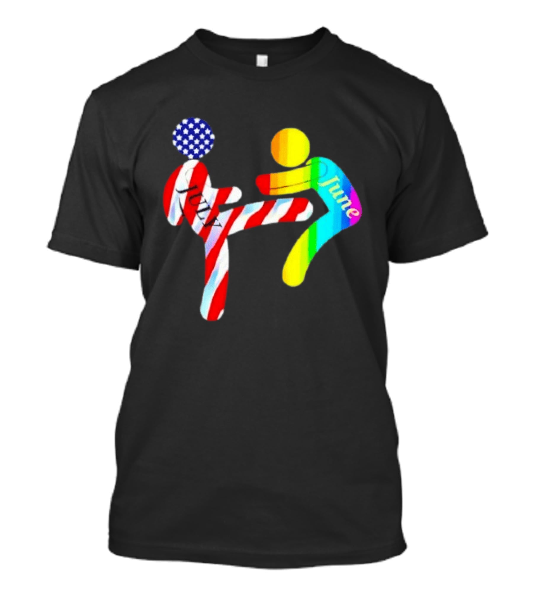 July Independence Kick With June Pride Month Rainbow Flag USA Stars And Stripes T-Shirt
