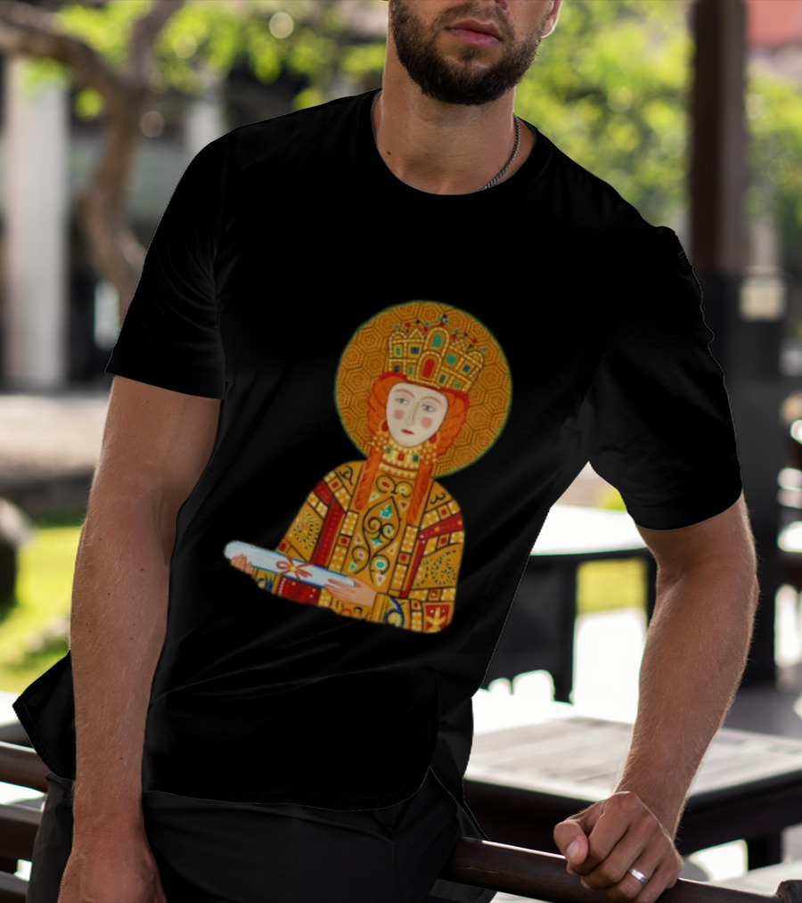 Byzantine Empress Eirene Colorful Regal Icon With Golden Crown And Scroll T-Shirt