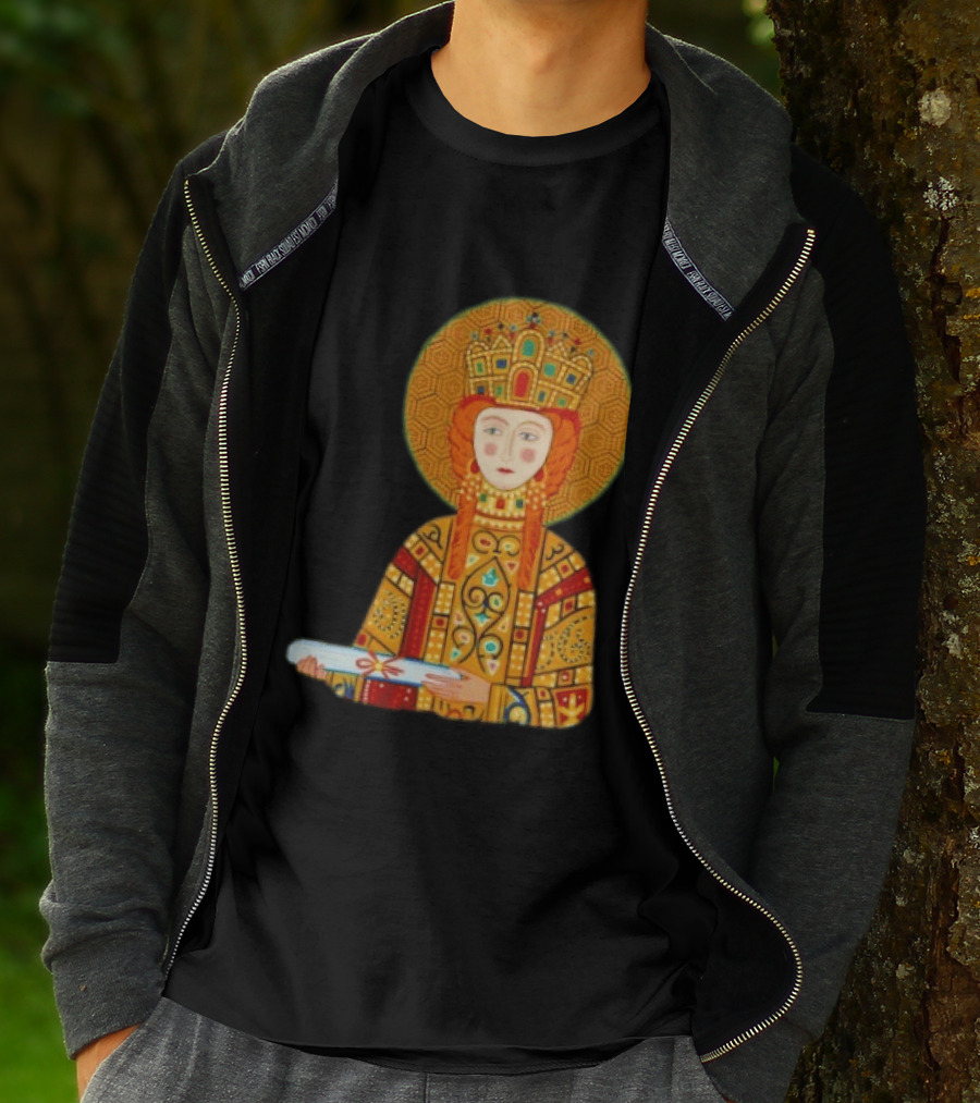 Byzantine Empress Eirene Colorful Regal Icon With Golden Crown And Scroll T-Shirt